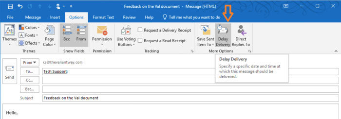 microsoft outlook for mac delay delivery